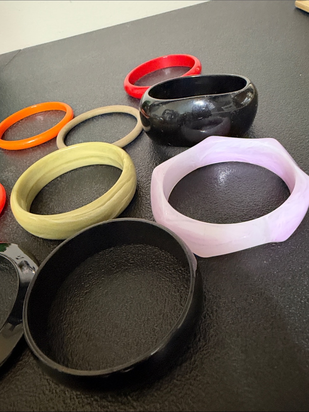 Bundle 9 Colorful Resin Bangle Bracelet Set - Black, Red, Orange, Yellow, Pink